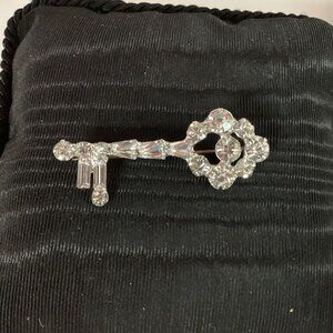 Vintage Rhinestone Skeleton Key Brooch